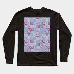 Frozen Cranberry  - Retro Geometric Wobbly Square Grid Pattern Long Sleeve T-Shirt